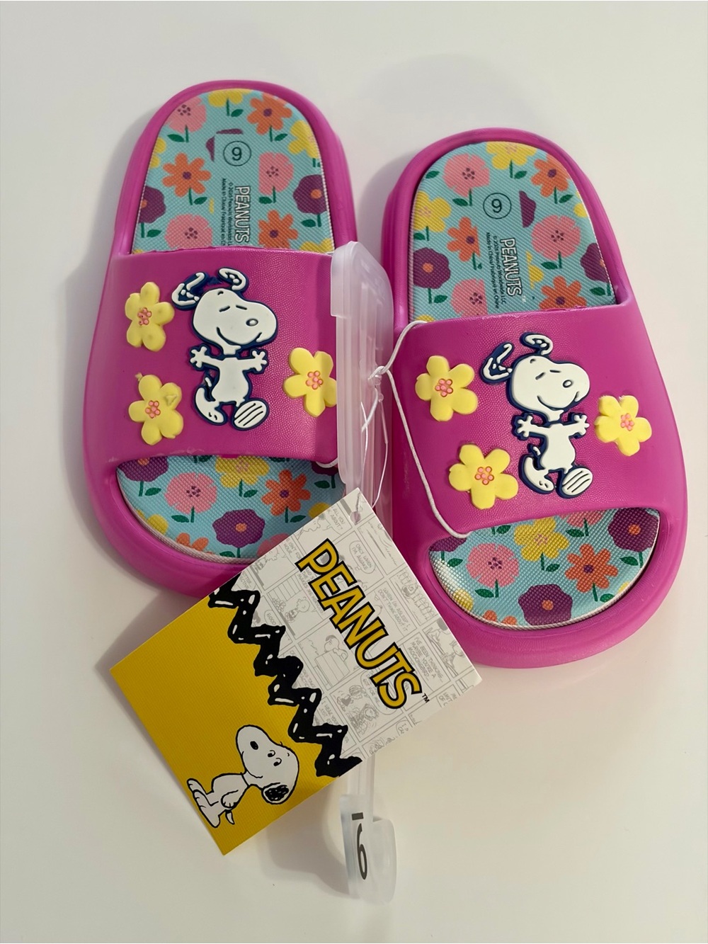 Peanuts Girls' Pink Snoopy Floral Slide Sandals